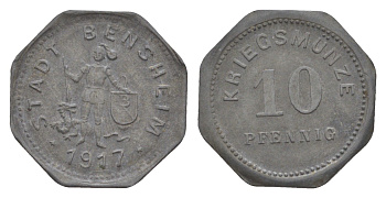 Бенсхайм 10 пфеннигов 1917 Funck 34.3, Men05 1739.4, Men18 2245.4 цинк 4636-1159