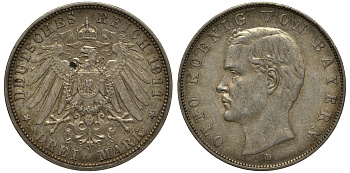Бавария 3 марки 1911 Отто (1886-1913) Weege 45, J. 47, KM 515 серебро 3711-2015