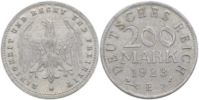 ГЕРМАНИЯ 200 МАРОК 1923 E KM 35, J. 304, Weege 22 алюминий 261-831
