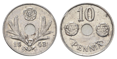 Финляндия 10 пенни 1943 KM 34 железо 4668-849