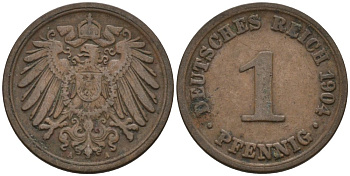 Германия 1 пфенниг 1904 A KM 10, J. 10 медь 4567-1159