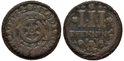 Оснабрюк 3 пфеннига 1752 Weingrtner 354a, Kennepohl 487 медь 75-567
