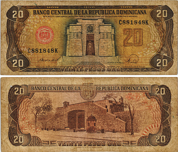 Доминиканская Республика 20 песо 1977 алтарь родины Pick 120c бумага 8604-27-1-2