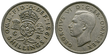 Великобритания 2 шиллинга (флорин) 1951 Георг VI (1936-1952) KM 878, Spink 4107 медно-никель 4607-726