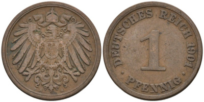 Германия 1 пфенниг 1901 A KM 10, J. 10 медь 4567-1152