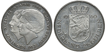 Нидерланды 2 1/2 гульдена 1980 коронация Беатрикс, 30 апреля 1980 KM 201 никель 72-1215
