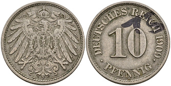 Германия 10 пфеннигов 1909 J KM 12, J. 13 медно-никель 181-144