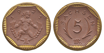 Саксония 5 марок 1921 Men18 27868.36, Scheuch 50b фарфор 1094-10-61