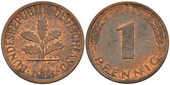 ФРГ 1 пфенниг 1983 J KM 105, J. 380 сталь плакированная медью    4598-627