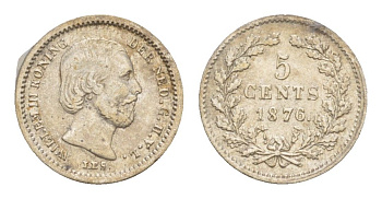 Нидерланды 5 центов 1876 Виллем III (1849-1890) KM 91 серебро 5010-524