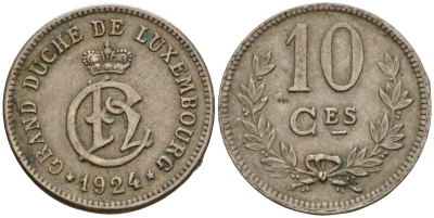 Люксембург 10 сантимов 1924 Шарлотта (1918-1964) KM 34 медно-никель 4575-1231