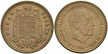 Испания 1 песета 1966 (67) Франсиско Франко (1939-1975) KM 796 алюминиевая бронза 4571-1133