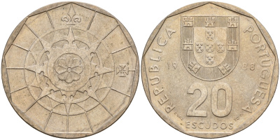 Португалия 20 эскудо 1988  KM 634 медно-никель    4601-1055