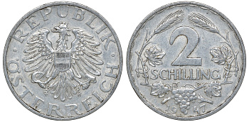 Австрия 2 шиллинга 1947 KM 2872 алюминий 4162-146