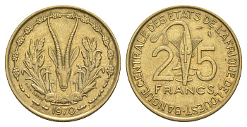 Западная Африка (BCEAO) 25 франков 1970 KM 5 медь алюминий никель aUNC 4612-835