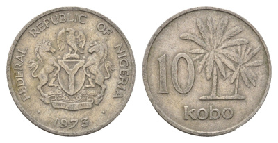 Нигерия 10 кобо 1973 пальмы KM 10.1 медно-никель 4701-1251