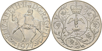 Великобритания 25 пенсов 1977 25 лет со дня коронации Елизаветы, Елизавета II (1952-2022) KM 894, Spink 4136 медно-никель 4552-1032