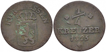 Гессен 1/4 крейцера 1825 KM 580, Jaeger 25, AKS 38 медь 112-837