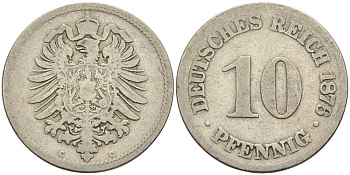 ГЕРМАНИЯ 10 ПФЕННИГОВ 1876 C, СТАРОГЕРБОВКА KM 4, J. 4 медно-никель 4401-313