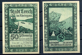 Лорх на Рейне (Пруссия, Гессен-Нассау) 50 пфеннигов 1921 DeNG 1/2 815.3 бумага aUNC 7556-7-2-1