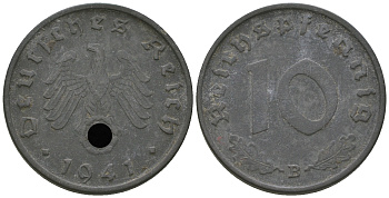 Германия 10 рейхспфеннигов 1941 B KM 101, J. 371 цинк 4641-212