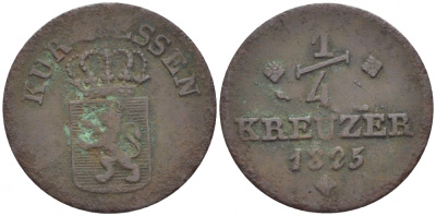 Гессен 1/4 крейцера 1825 KM 580, Jaeger 25, AKS 38 медь 112-837