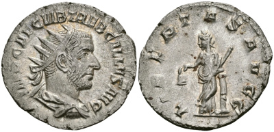 Римская Империя антониниан 251 - 253 Требониан Галл LIBERTAS AVGG Либертата, персонификация Свободы Рим Extremely fine RIC 37 серебро 1073-5-6-5