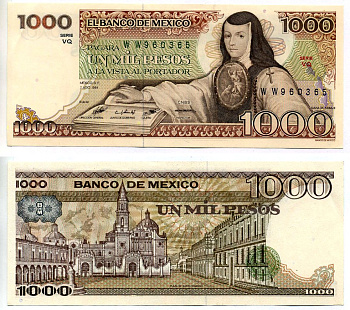 Мексика 1000 песо 1984 7 августа 1984 Pick 80b бумага aUNC 2196-23-3-2