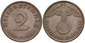 Германия 2 рейхспфеннига 1939 A KM 90, J. 362 бронза 4151-136