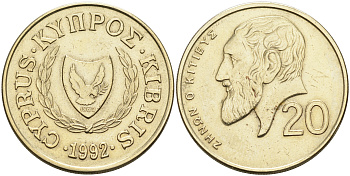 КИПР 20 ЦЕНТОВ 1992 KM 62.2 никель латунь 4563-747