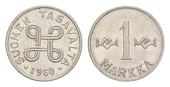 Финляндия 1 марка 1960 KM 36a железо плакированное никелем 4647-437
