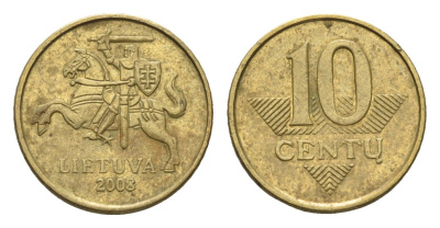 Литва 10 центов (сентов) 2008 KM 106 никель латунь 4689-1129