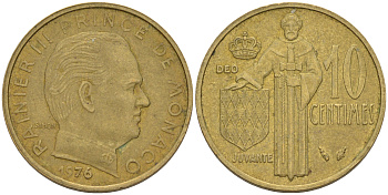 Монако 10 сантимов 1976 Ренье III (1949-2005) KM 142 алюминиевая бронза 188-1049
