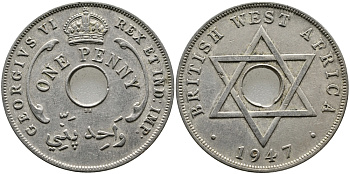 Британская Западная Африка 1 пенни 1947 Георг VI (1937-1952) KM 19 медно-никель 1523-611