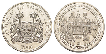 Сьерра-Леоне 1 доллар 2006 500 лет началу строительства Собора Святого Петра KM 403 медно-никель BU 00-1067-2-24
