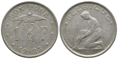 Бельгия 1 франк 1923 Belgique, Альберт I (1909-1934) KM 89 никель 4380-215