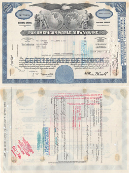 США, Pan American World Airwaysсертификат на 100 акций1974бумага5554-35-2