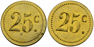 Франция 25†сантимов XIX-XX век ресторанный жетон латунь 4166-1111