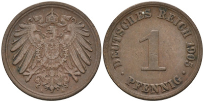 Германия 1 пфенниг 1905 A KM 10, J. 10 медь 4567-1214