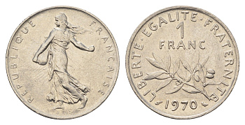 Франция 1 франк 1970 KM 925 никель 4628-1222