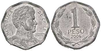 Чили 1 песо 2006 So KM 231, Schon 79 алюминий 4621-342