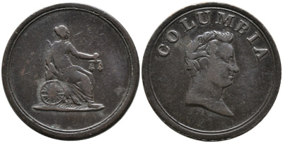 КОЛУМБИЯ ЖЕТОН 1800-Е ИМПЕРАТОР, ФЕМИДА, 'КОЛУМБИЙСКИЙ ФАРТИНГ' медь 4529-853