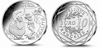 Франция 10 евро 2015 серия Астерикс и свобода, Обеликс и мадам Ветераникс (Agecanonix), в оригинальном буклете KM NEW серебро UNC 1-4-3-15