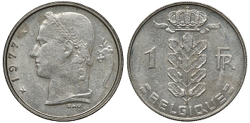 БЕЛЬГИЯ 1 ФРАНК 1977 KM 143.1 медно-никель 72-1063