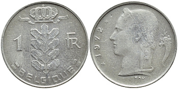 Бельгия 1 франк 1972 Belgique, Бодуэн I (1951-1993) KM 142.1 медно-никель 4384-531