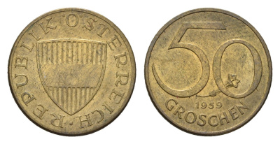Австрия 50 грошей 1959 KM 2885 алюминиевая бронза aUNC 4669-717