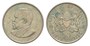Кения 50 центов 1968 Джомо Кениата KM 4 медно-никель aUNC 4649-215