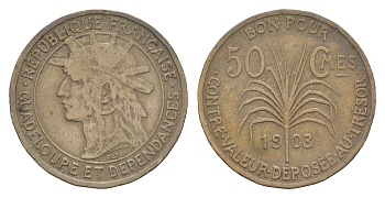 Гваделупа 50 сантимов 1903 KM 45 медно-никель 1526-343