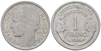 Франция 1 франк 1946 B KM 885a.2, Le Franc 221 алюминий 4582-112