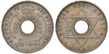 Британская Западная Африка 1/2 пенни 1947 H, Георг VI KM 18 медно-никель 25-2235